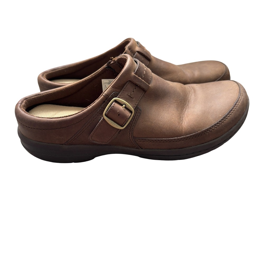 Merrell Encore Buckle Clogs Womens 6 Dark Earth Leather Slip On Shoes J94568
